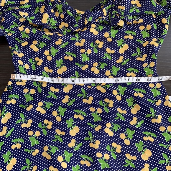 Navy Blue Polka Dot Cold Shoulder Dress - Picture 12 of 15